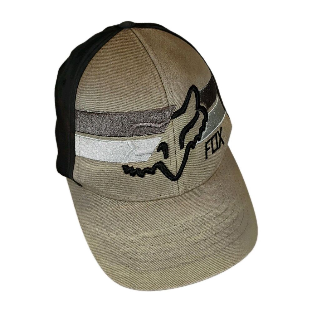 Fox Racing Flexfit Hat Gray Black & Silver Stripe Logo S/M Motocross MX Cap